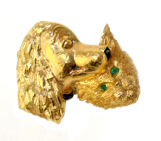 Cartier, French 18k Gold Cat and Dog Brooch