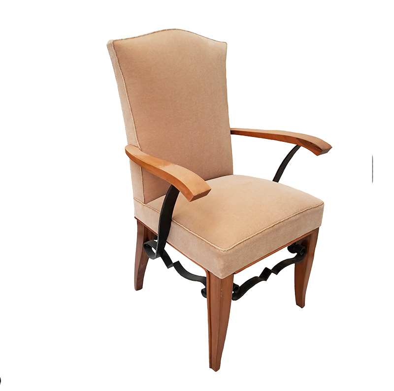 René Prou  Pair of Armchairs Wrought Iron and Walnut