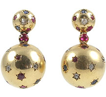 Gold and Multi-Gem “Ball” Earrings