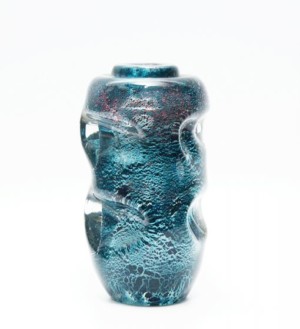 ANDRE THURET TWISTED BLUE VASE WITH RED INCLUSIONS