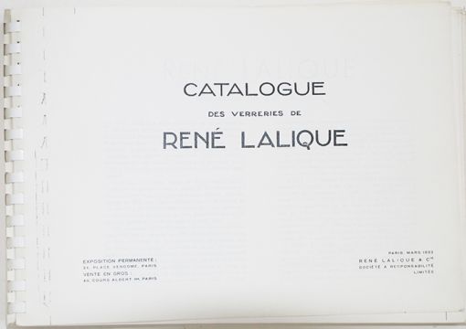 CATALOGUE DES VERRERIES DE RENE LALIQUE