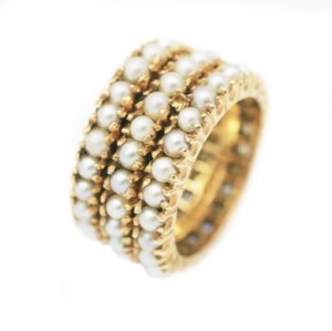 VINTAGE THREE ROW PEARL AND GOLD BAND *