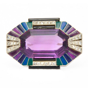 Art Deco amethyst and enamel brooch