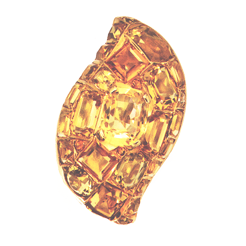 Belperron yellow sapphire an citrine brooch