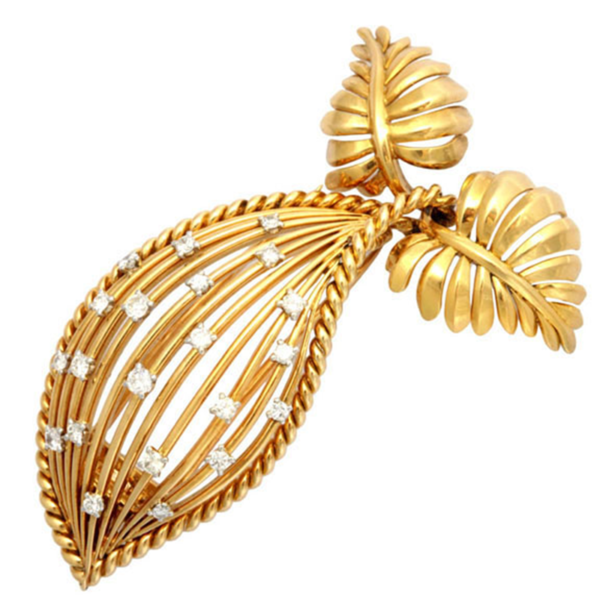 Cartier 18K gold and diamond Leaf Brooch
