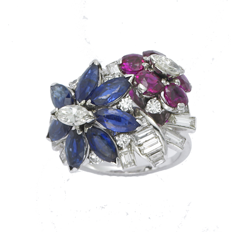 Cartier Sapphire, ruby and diamond Flower Ring