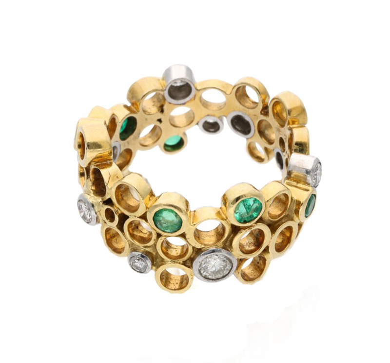 Gold, diamond and emerald ring