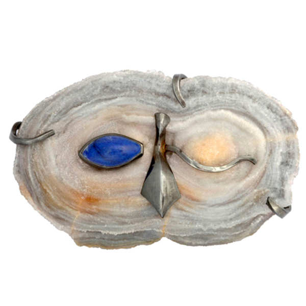 Grima Agate, Lapis and Silver Owl Brooch