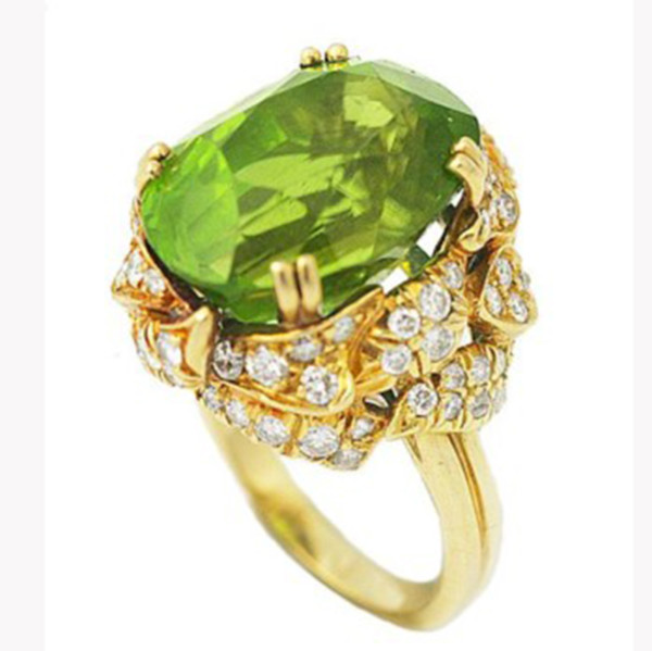 Julius Cohen peridot and diamond ring