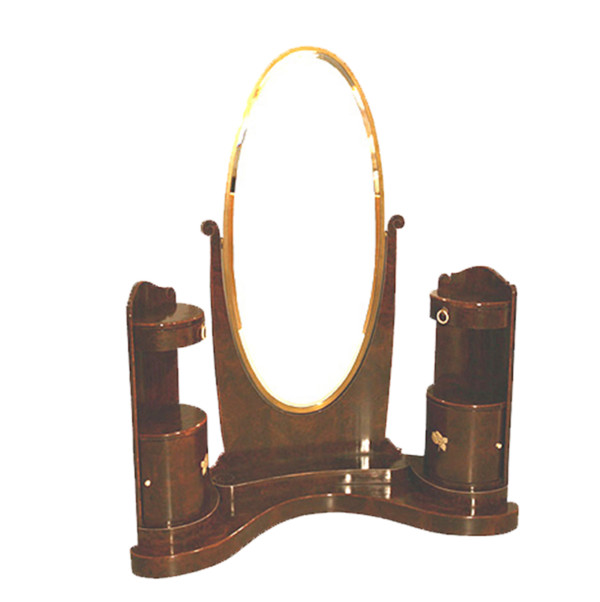 Leleu Art Deco cheval mirror vanity amboina
