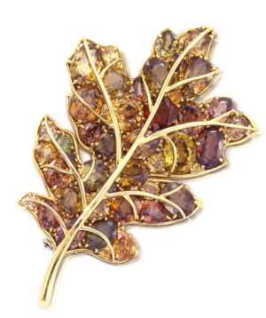 Verdura gold and beryl autumn leaf pin