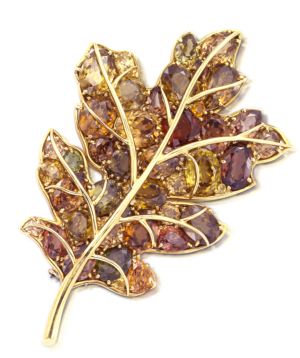 Verdura gold and beryl autumn leaf pin