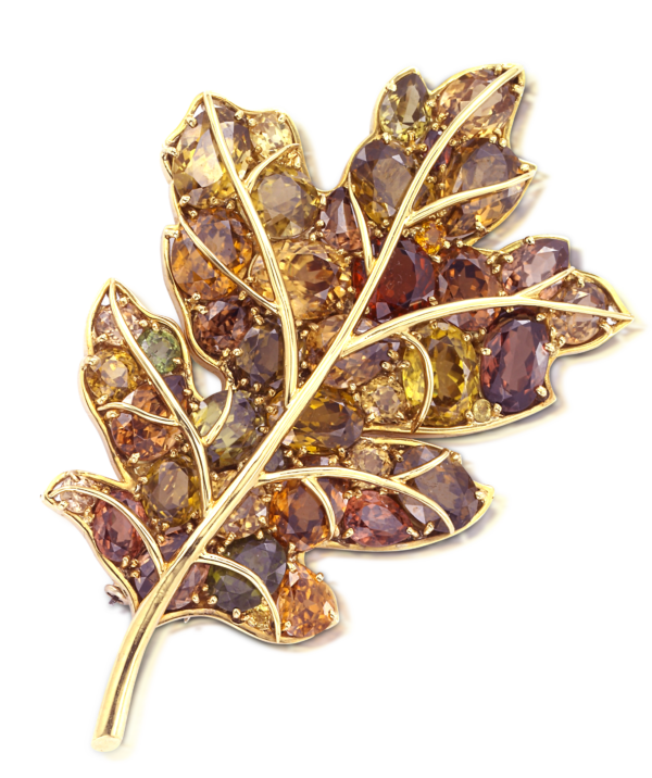 Verdura gold and beryl autumn leaf pin