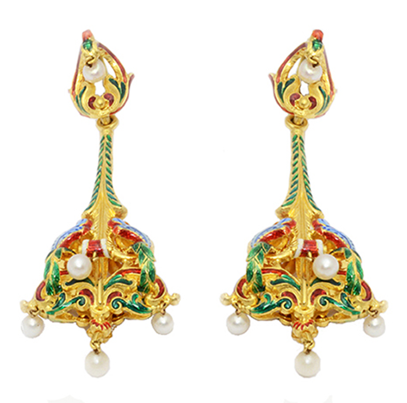 Victorian gold, enamel and pearl earrings