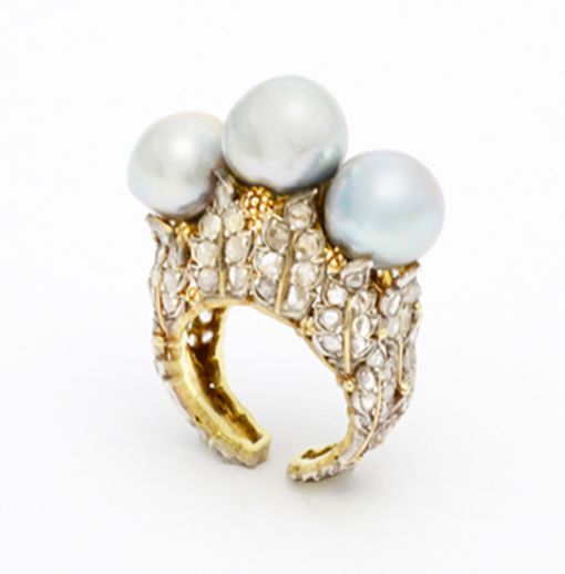 Buccellati gold, diamond and pearl ring.