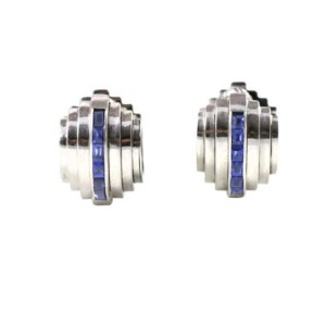Belperron for Boivin platinum and sapphire Art Deco earrings.
