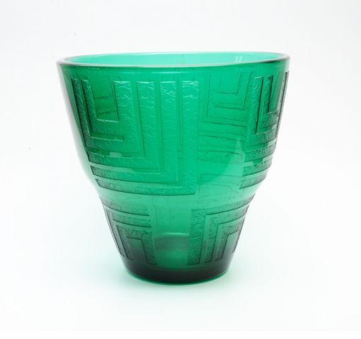 DAUM NANCY ART DECO GREEN ACID-CUT VASE