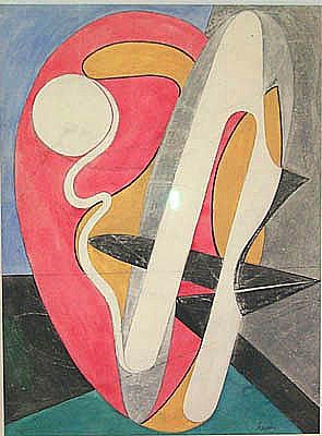 AUGUSTE HERBIN COMPOSITION WATER COLOR ON PAPER