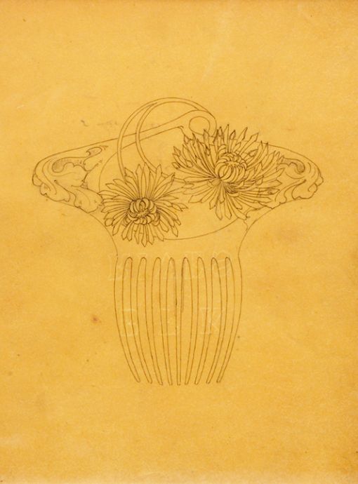 RENE LALIQUE ORIGINAL DRAWING FOR CHRYSANTHEMUM COMB