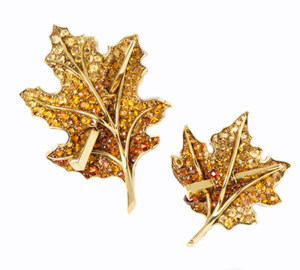 Pair of gold and citrine leaf brooches by Flato. brooches.