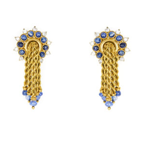 Marchak gold, sapphire and diamond fringe earrings.