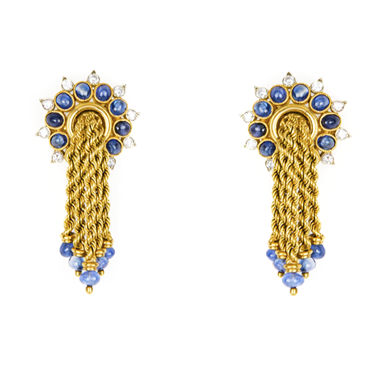 Marchak, Paris Gold, Sapphire and Diamond Earrings - Primavera Gallery