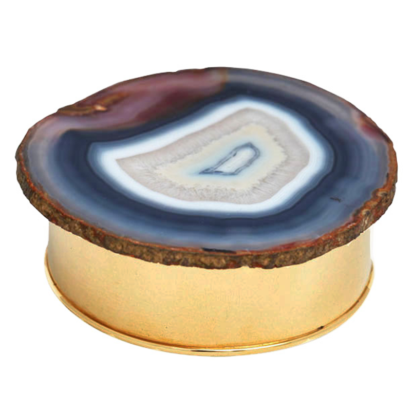 Chaumet round gold plated box w agate top