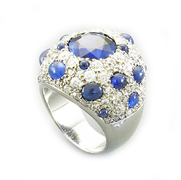 Belperron diamond and sapphire dome ring