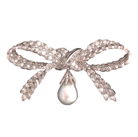 Sterle Paris diamond and pearl bow pin