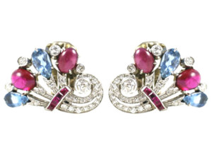 Deco-Ruby-and-Sapphire-Bouquet-Earrings