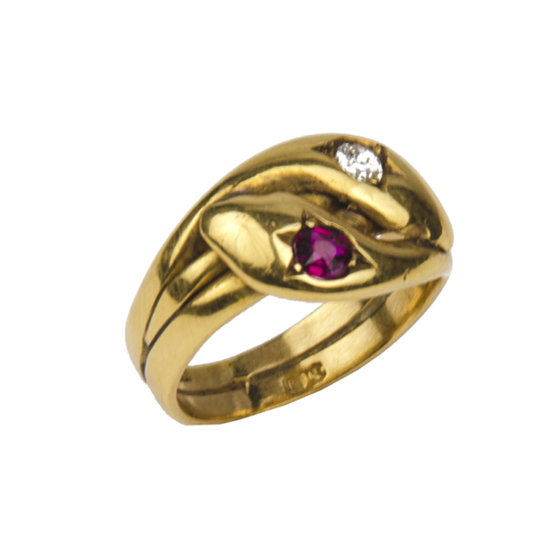 Victorian gold, ruby and diamond serpent ring
