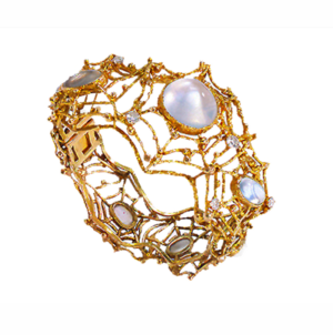 Gold and moostone spider web braceletBracelet
