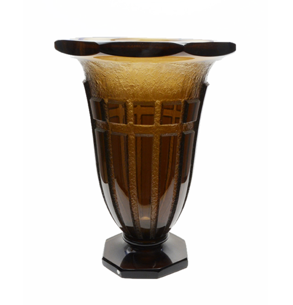 Daum Nancy tall heavy brown glass vase