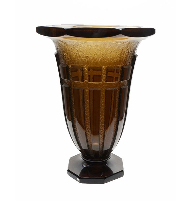 Daum Nancy tall heavy brown glass vase