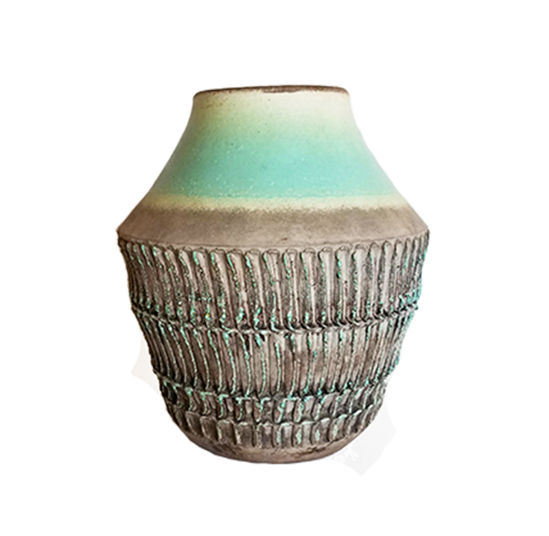 Besnard vase w turquoise and incised decoration