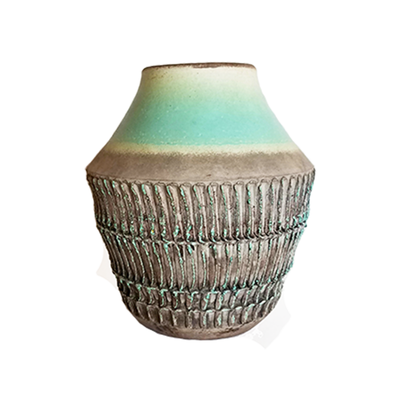 Besnard vase w turquoise and incised decoration