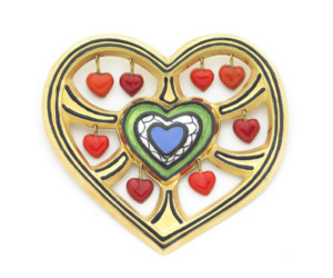 Enamel on gold heart brooch