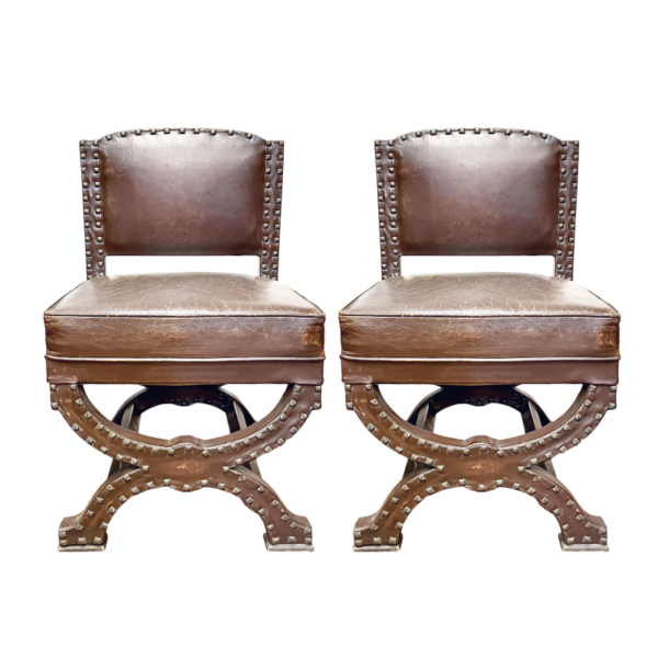 French pair of leather chairs