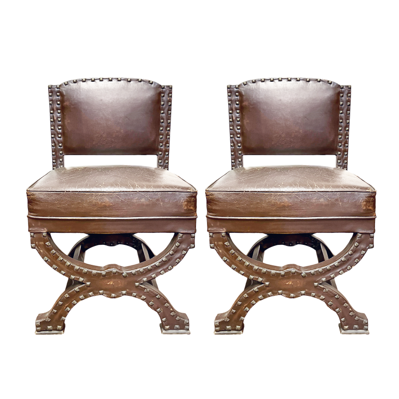 French pair of leather chairs